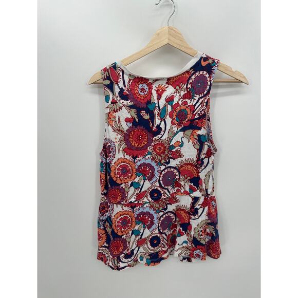 Deletta Babydoll Tank Women Large Pink Red Floral Sleeveless VNeck Boho Feminine - Picture 2 of 8